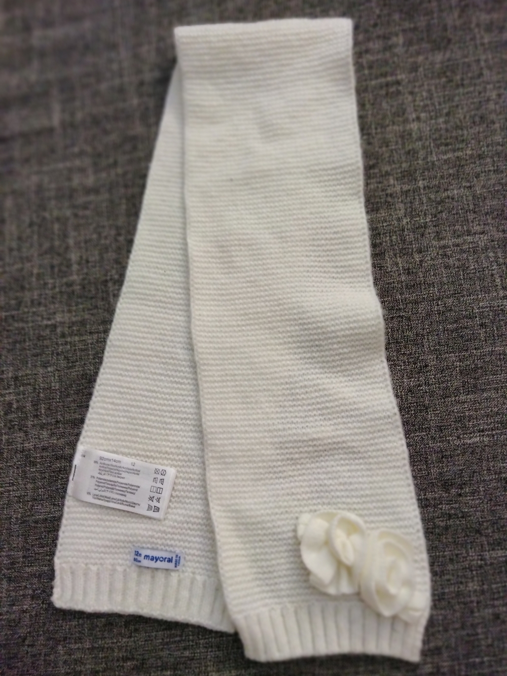 Mayoral White Knit Scarf with Floral Detail